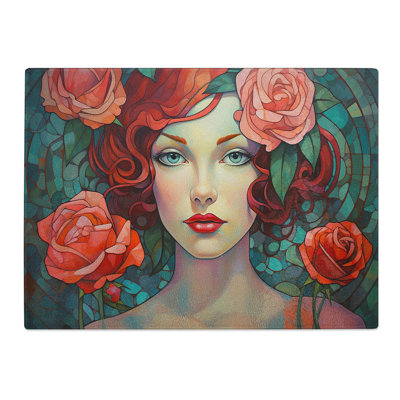 Rose Art Deco No.3  Glass Chopping Board