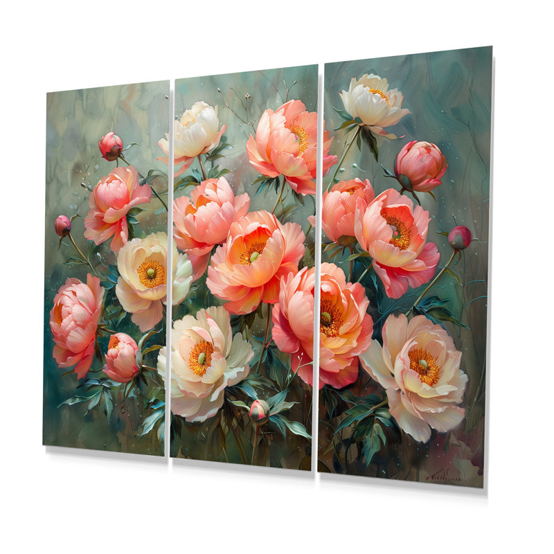 Dansereau - ensemble de reproductions d'art pivoines, Métal métal, H 28 po x l 36 po x P 1 po