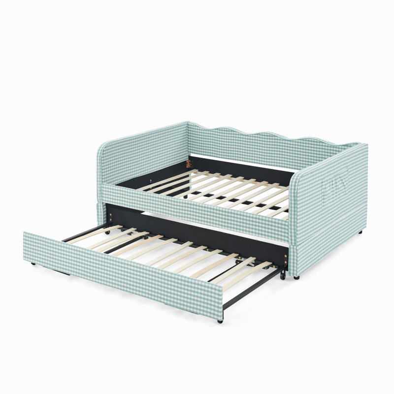 Lit de jour, canapé-lit convertible 3-en-1 polyvalent avec couchette coulissante et poches latérales Gingham, Full/Double