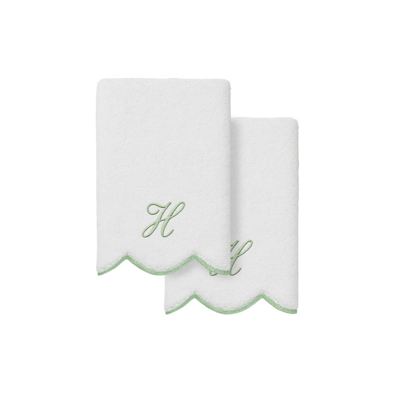  Ensemble de serviettes 100% coton turque ADORNIA, H, Blanc/vert, Ensemble de 2 serviettes à doigts