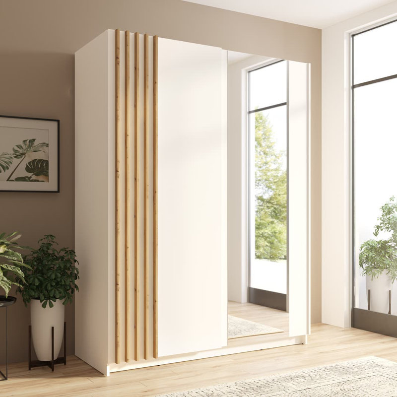 Baydero 2 Door Manufactured Wood Wardrobe, Natural/White