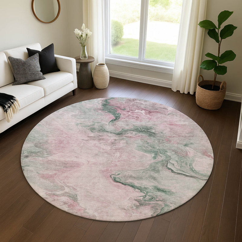 Tapis abstrait lavable à la machine de qualité supérieure Slesnick AMF1680, Rond 8 pi