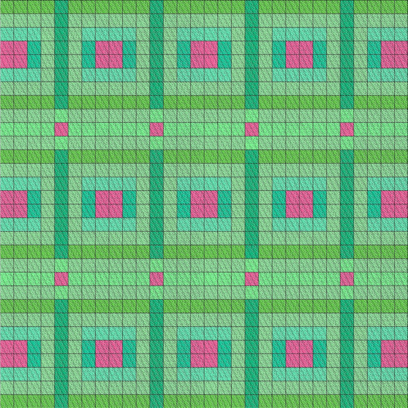 Tapis vert/rose à motifs Benesh, Carré 7 pi