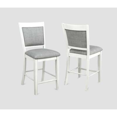 Farmhouse Style 2Pc Linen Counter Height Chair Bar Stool Footrest Wooden Furniture