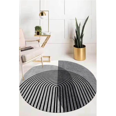 Tapis intérieur / extérieur rond gris en coton / polyester tissé à la machine