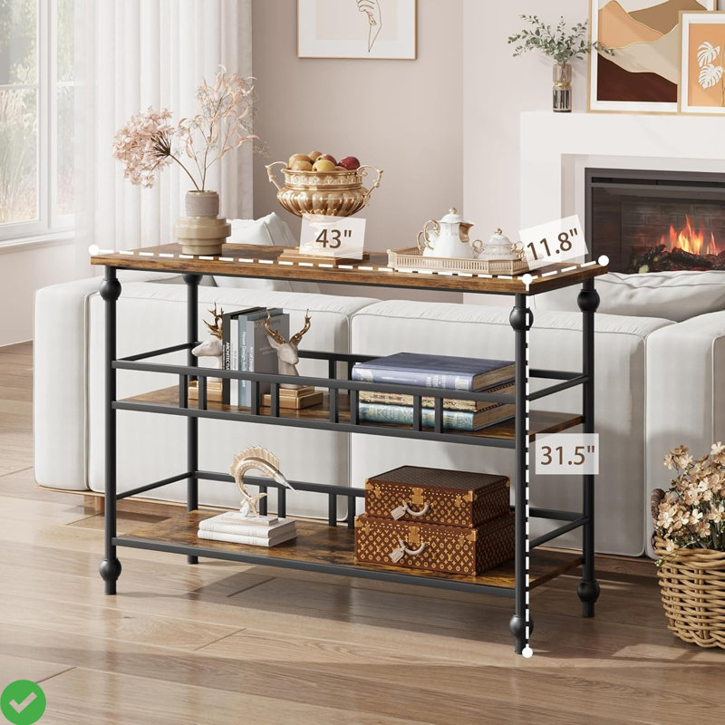 Console de 43 pouces pour vestibule, style maison de campagne et décor moderne - Canapé à tablette ouverte robuste avec pieds à colonnes romaines