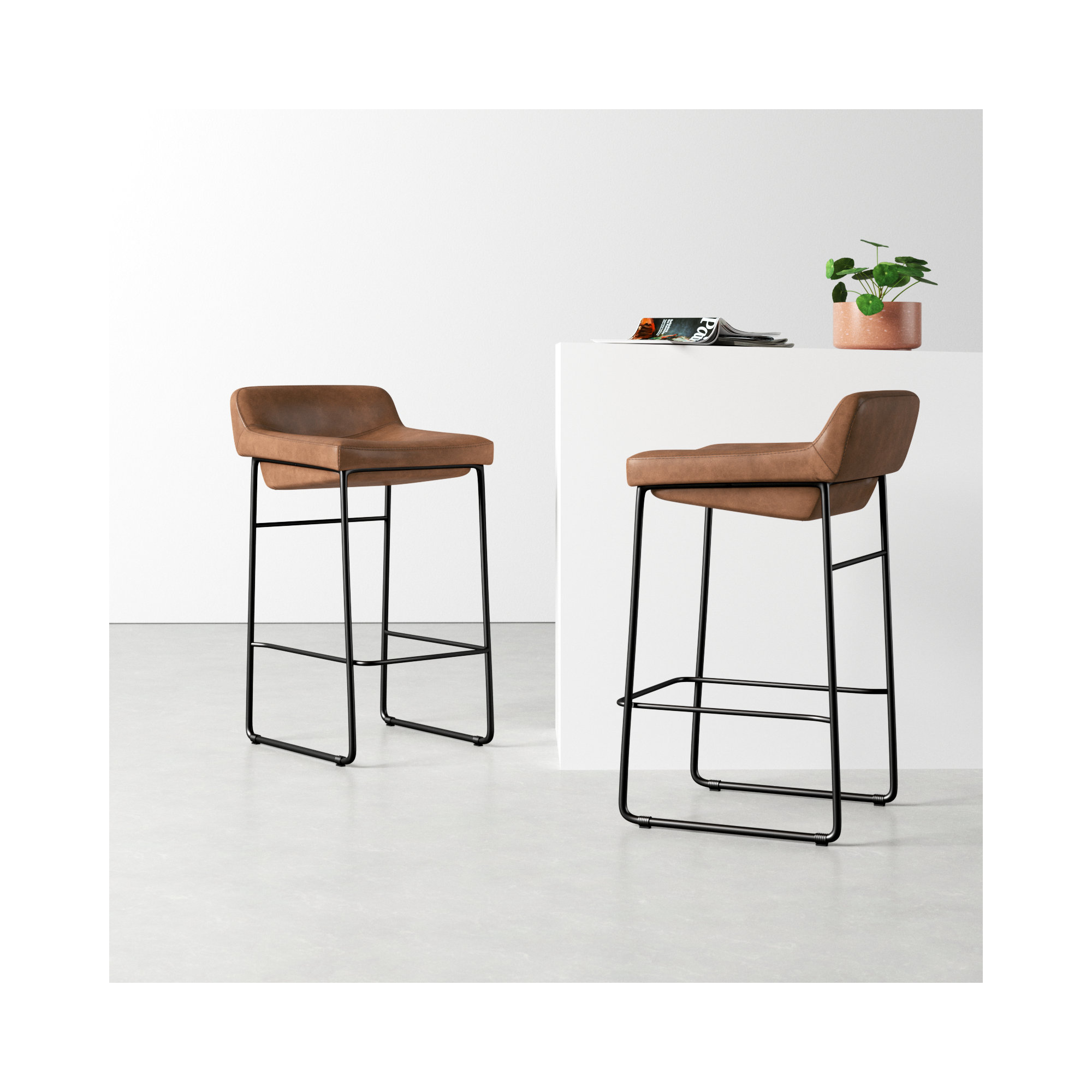 Brittany Bar & Counter Stool, Cappuccino Genuine Leather, Counter Stool (26” Seat Height)