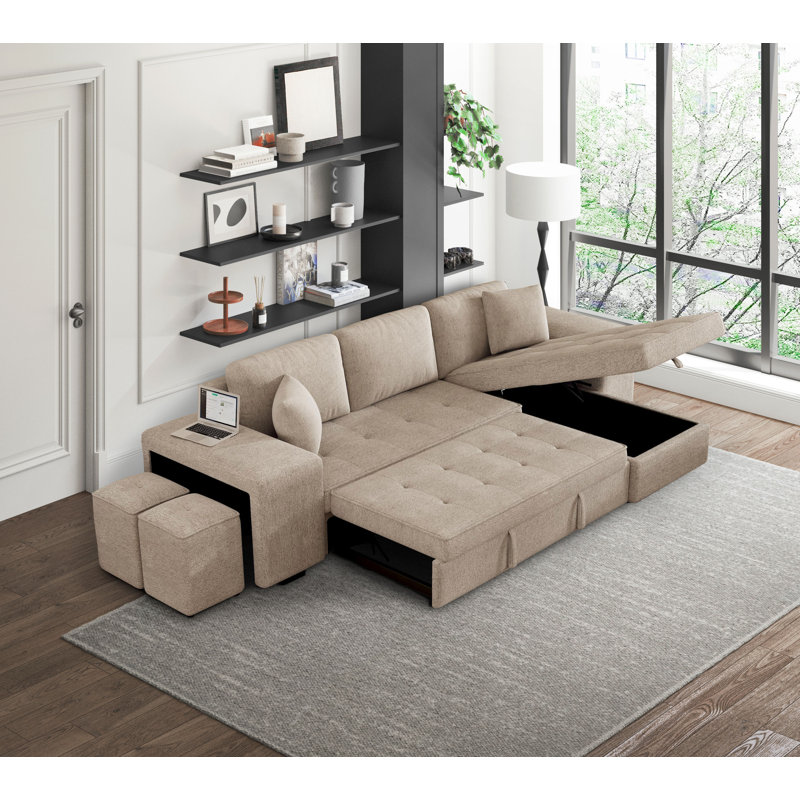 Verton Upholstered 104.5'' Sleeper Sofa, Cream Chenille