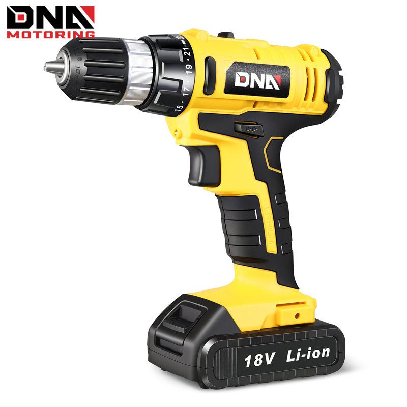 18V 3/8" 21+1 Torque Setting Cordless Drill Driver w/ Battery Charger Orange, Black/Yellow