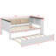 Lit de jour simple avec tablettes de rangement, dossier rembourré, port USB et lit gigogne-319263544