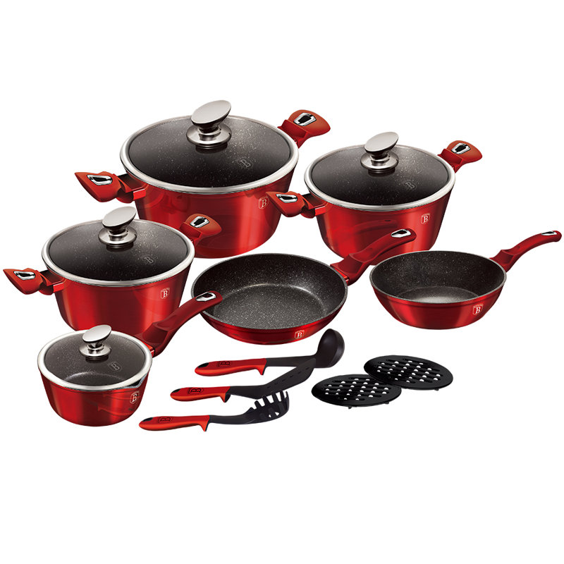 15 - Piece Non-Stick Aluminum Cookware Set, Burgundy