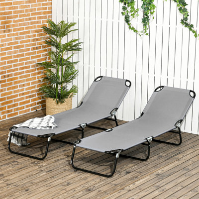 2 chaises longues de patio, 5 options, gris foncé, structure en acier pour la plage, niveaux de piscine pliants gris, cadre extérieur,