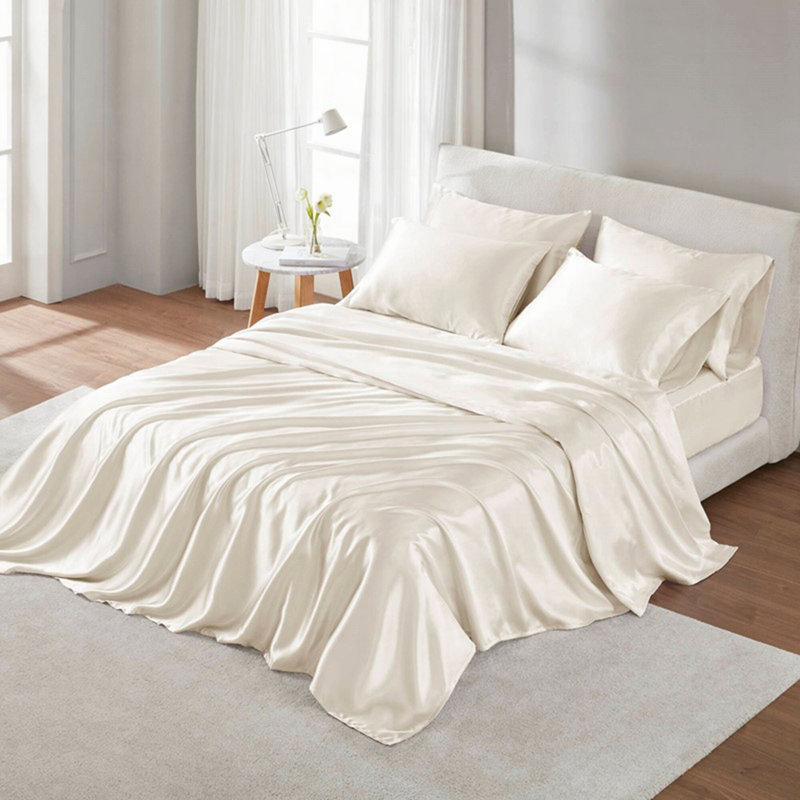 Ensemble de literie en satin de luxe - Literie, Ivoire ivoire, Ensemble de draps très grand avec 4 taies d'oreil