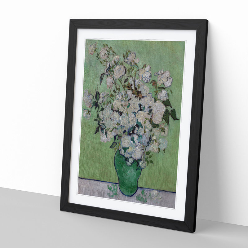 White Roses by Vincent Van Gogh - Framed Print, 48cm H x 36cm W x 2cm D, Black Framed