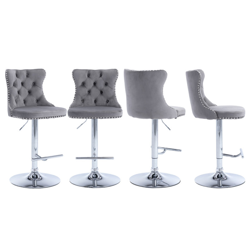 360°Swivel Adjustable Counter Height Bar Stools, 4, Gray, Sliver