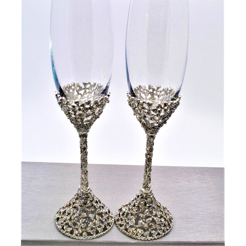70oz. Handmade Crystal Flute Set, Silver