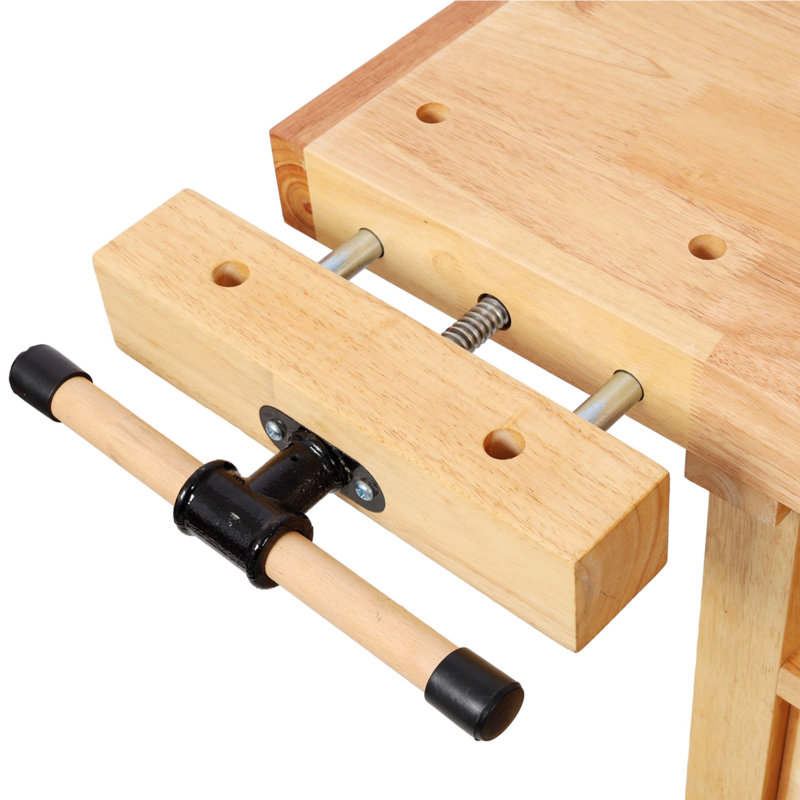 Établi 50 po en bois d'hévéa avec 3 tiroirs et tablette ouverte