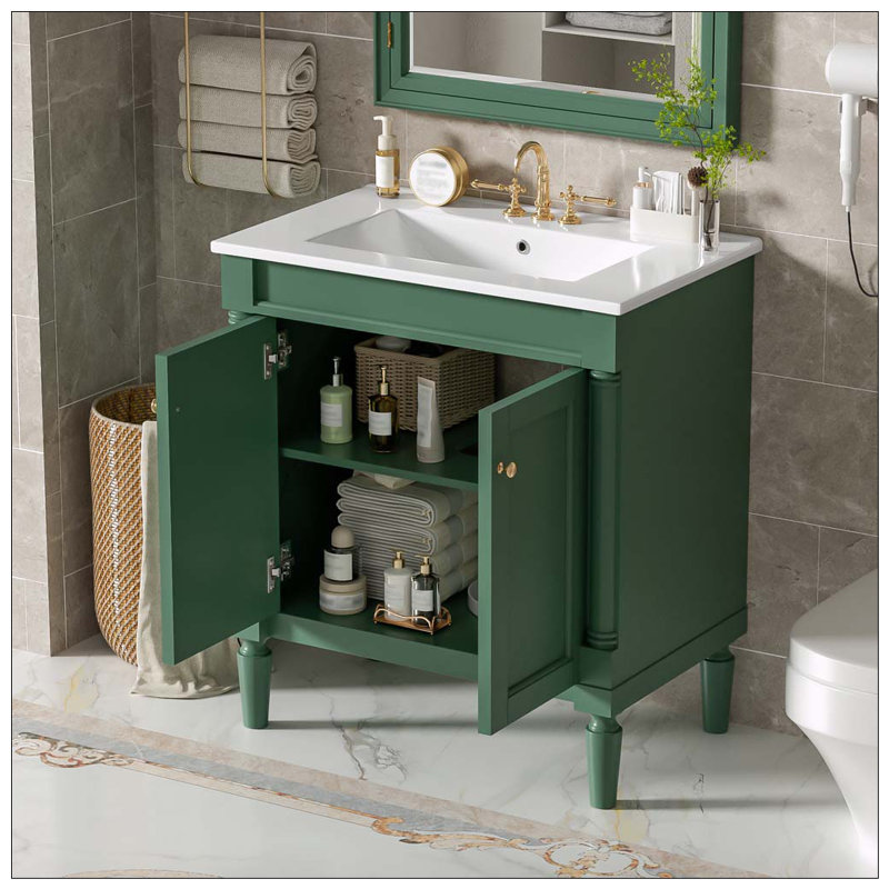 Meuble-lavabo 30 po avec lavabo en céramique, Vert