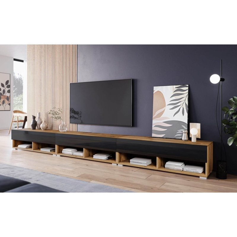 Cowes Unfinished TV Stand for TVs up to 88", Wotan/Black
