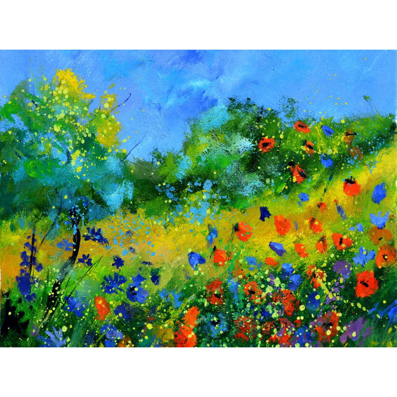 Red Poppies Print by Pol Ledent, 25" H x 33" W, Black Framed Canvas