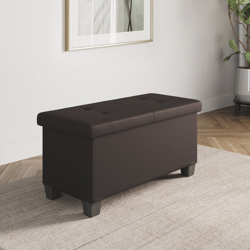 Repose-pieds en cuir Arlana, Similicuir brun, H 15 po x l 30 po x P 15 po