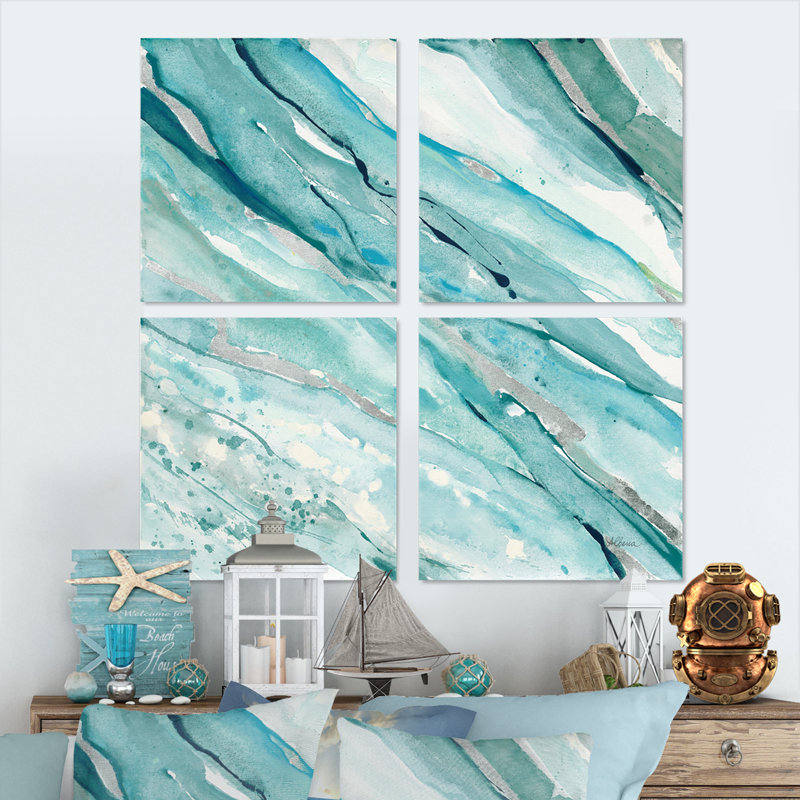 «Silver Springs I Blue Green - Nautical & Coastal», reproduction d'art sur toile 4 pièces