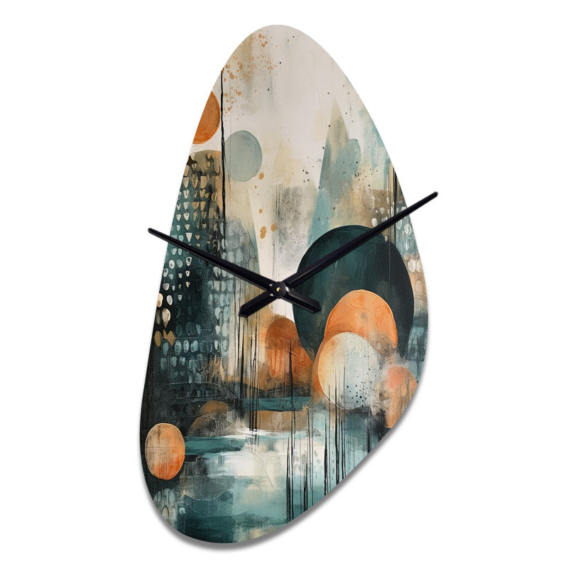 «Green» et «Artistic Libération III» - horloge murale asymétrique en métal avec plumes bohémiennes, Moyenne