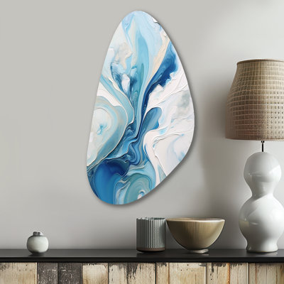 Élixir V éthéré bleu et gris - art mural abstrait asymétrique en métal, sculpture murale de forme irrégulière