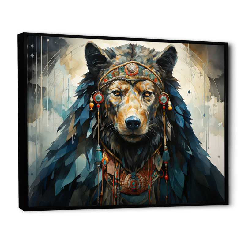 «Native Art Bear», reproduction d'art sur toile, H 12 po x l 20 po x P 1 po, Cadre flottant noir