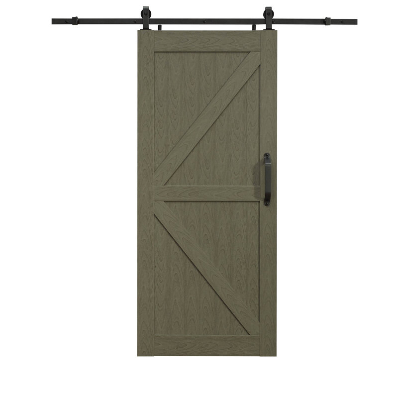 Porte de grange à panneaux en PVC / vinyle Montana avec ensemble de quincaillerie d'installation, Gris bruyère, 36 po x 84 po