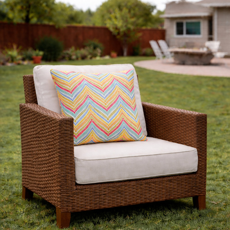Coussins d'extérieur, Blue/Brown/Yellow Chevron 3