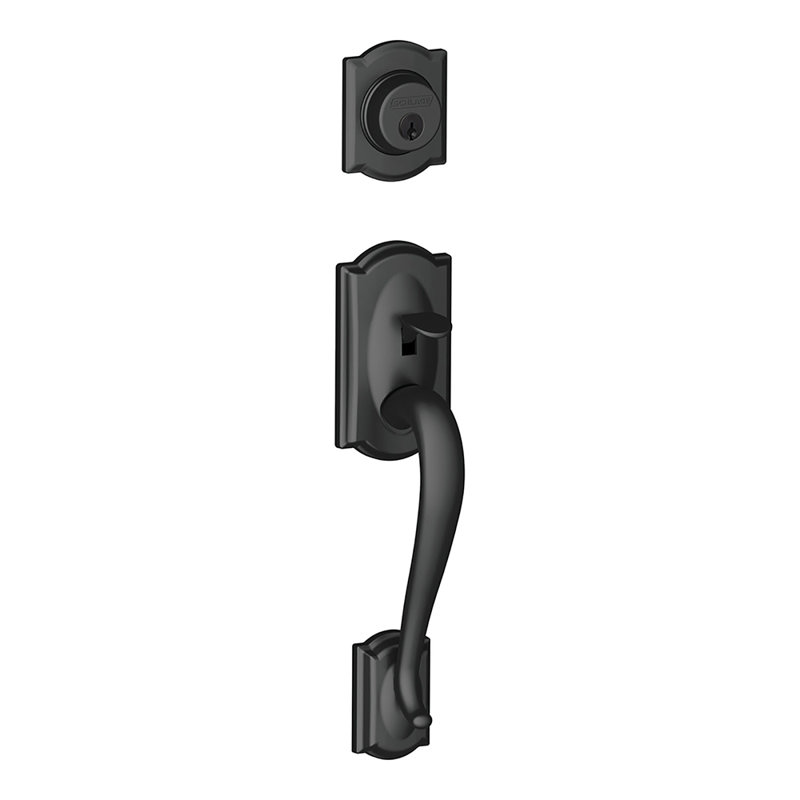 Camelot Exterior Portion Handleset with Single Cylinder Deadbolt (Interior Portion Sold Separately), Matte Black