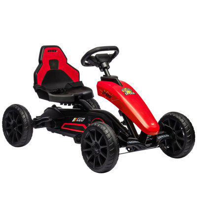 Kids Pedal Go Kart, Outdoor Ride on Toys w/ Adjustable Seat, Swing Axle, Handbrake, Shock-Absorbing Wheels, for Aged 3-8 Years Old, Red
