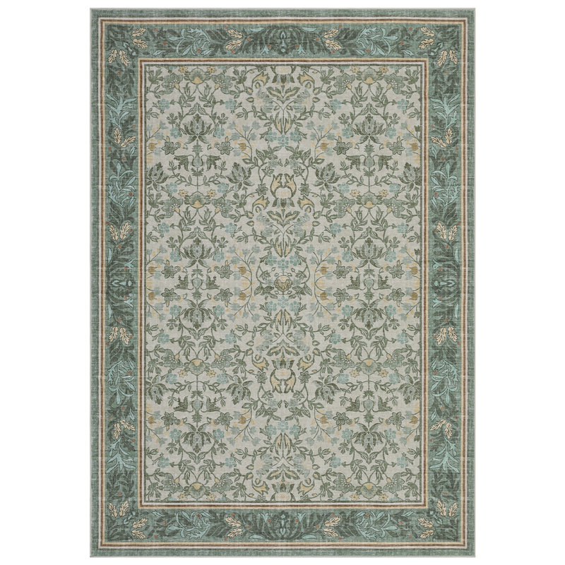 Floral Area Rugs for Living Room Washable Non Slip Vintage Bedroom Rug Farmhouse Dining Room Home Decor Rug, Red
