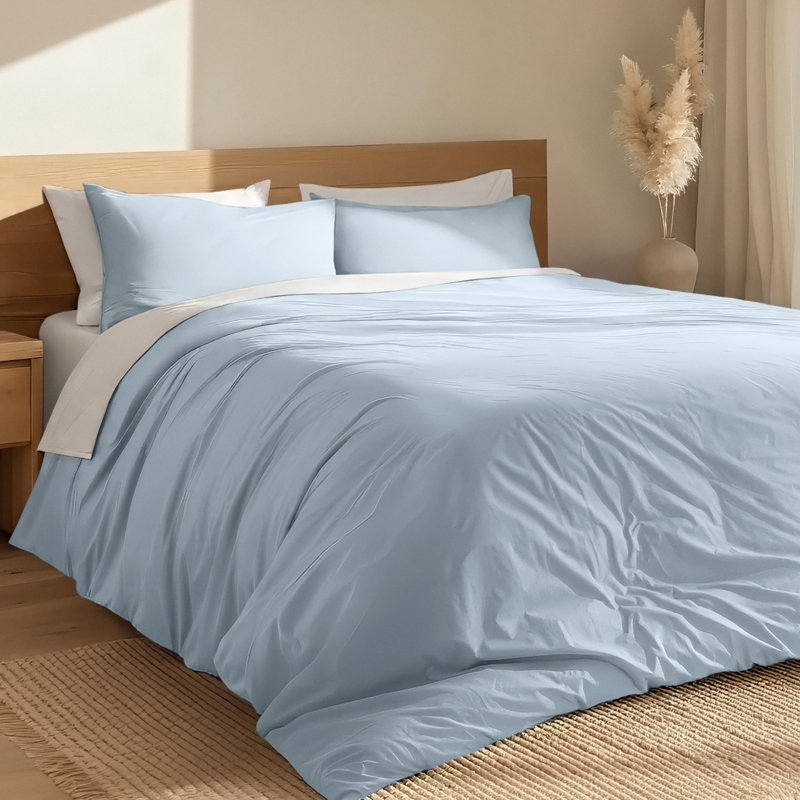 100% Cotton Duvet Set – Crisp Percale Weave – Lightweight & Breathable, Winter Blue