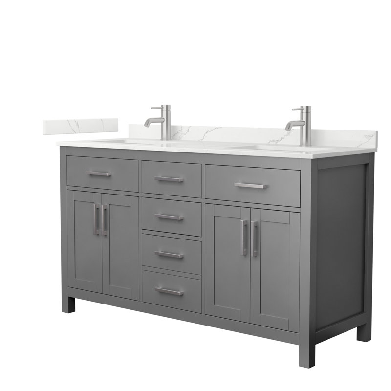 Beckett 60" Freestanding Double Bathroom Vanity with Quartz Top, Brushed Nickel, Giotto Quartz, Dark Gray