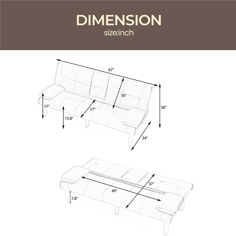 The 67-Inch PVC Multi-Functional Sofa Bed, With A Foldable And Cup Holder Design, Makes It Extremely Convenient To Turn The Living Room Into A Guest Room