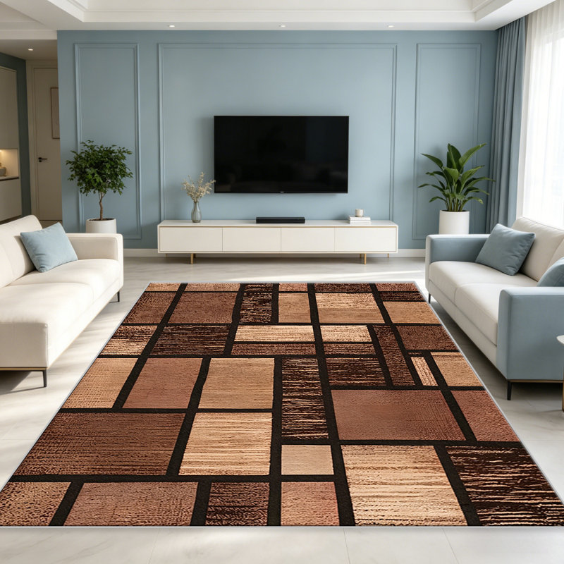 Warm Brown Grid carpet-easy to clean, machine-washable, soft and comfortable; suitable for door mats, kitchens, living rooms, bedrooms, corridors, and laundry areas. Easy to clean, durable carpet for home decoration.