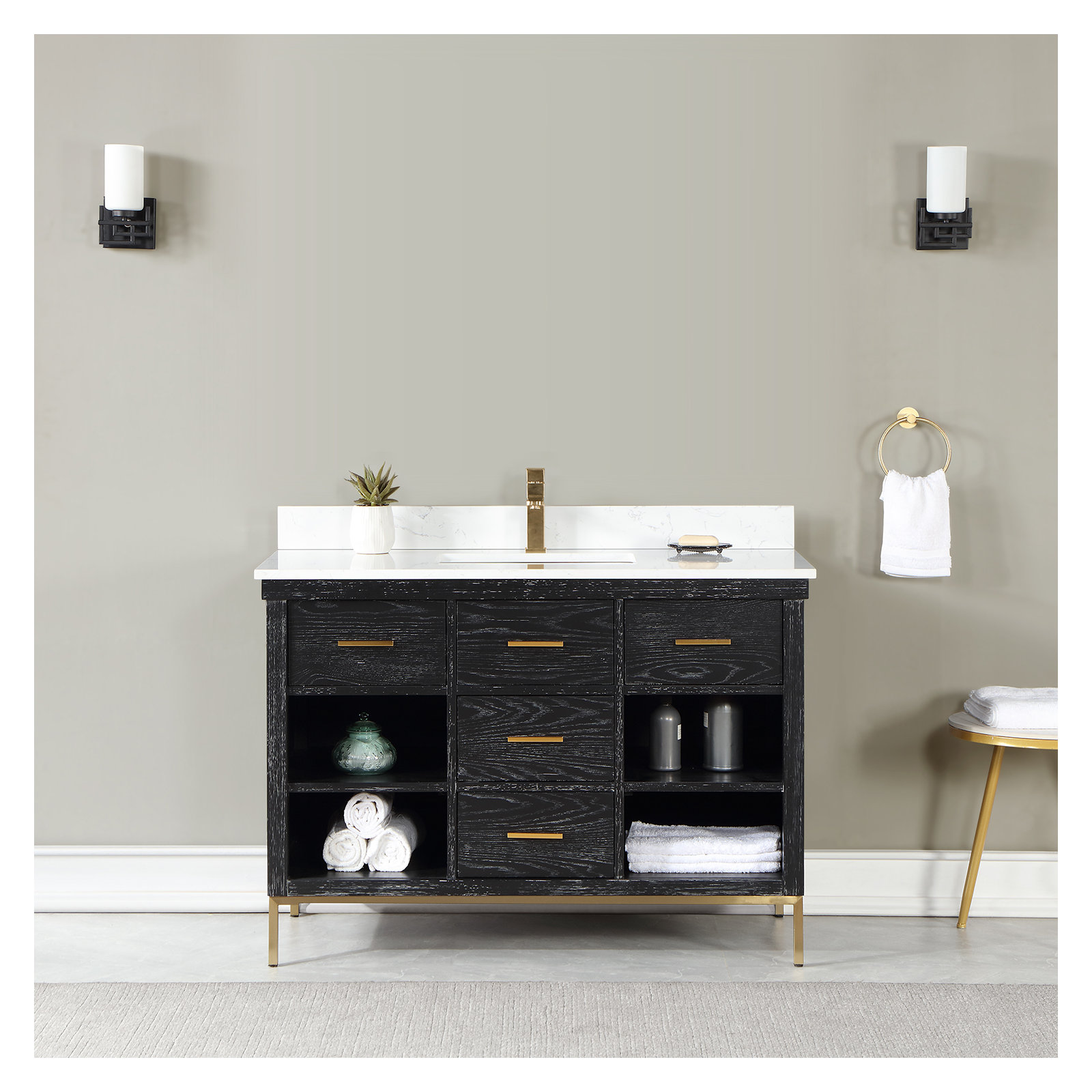 Kesia 48'' Single Bathroom Vanity, Black, Gold