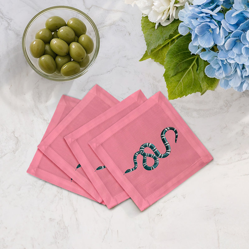 Serviettes de table en satin de coton Serpent, Rose