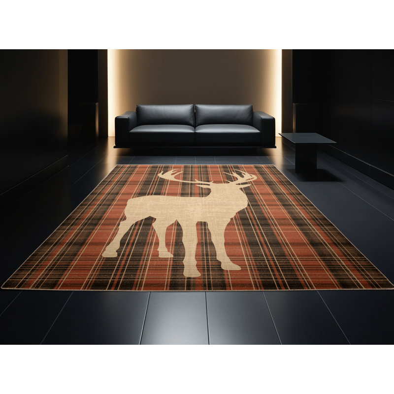 Soft Plush Eudy Christmas Modern & Contemporary Abstract Area Rug in Brown – Beige Binding, 8x12