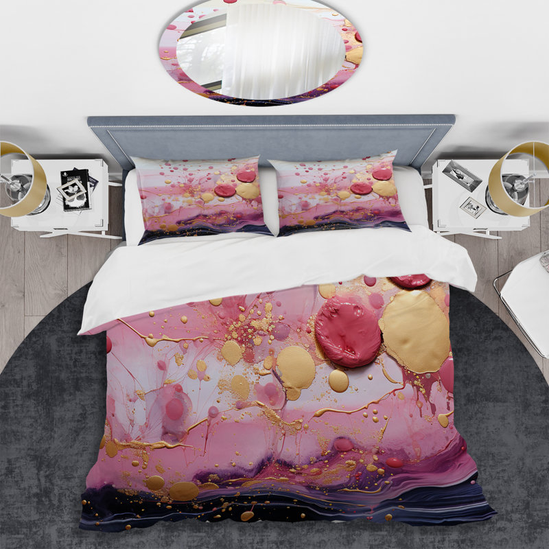 Ensemble de housse de couette Gold and Pink Modern, Housse de couette pour très grand lit