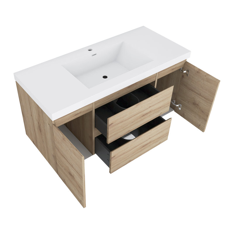 Meuble-lavabo simple avec plateau Makkiyah, Chêne