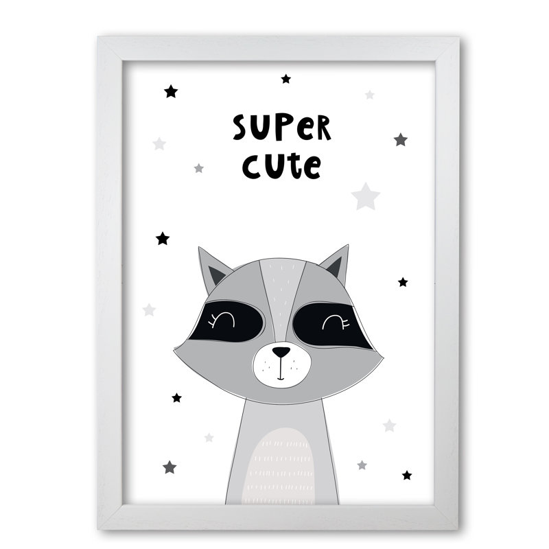 Super Cute Raccoon - Print, 85 cm H x 60 cm W x 5 cm D, White Grain Frame