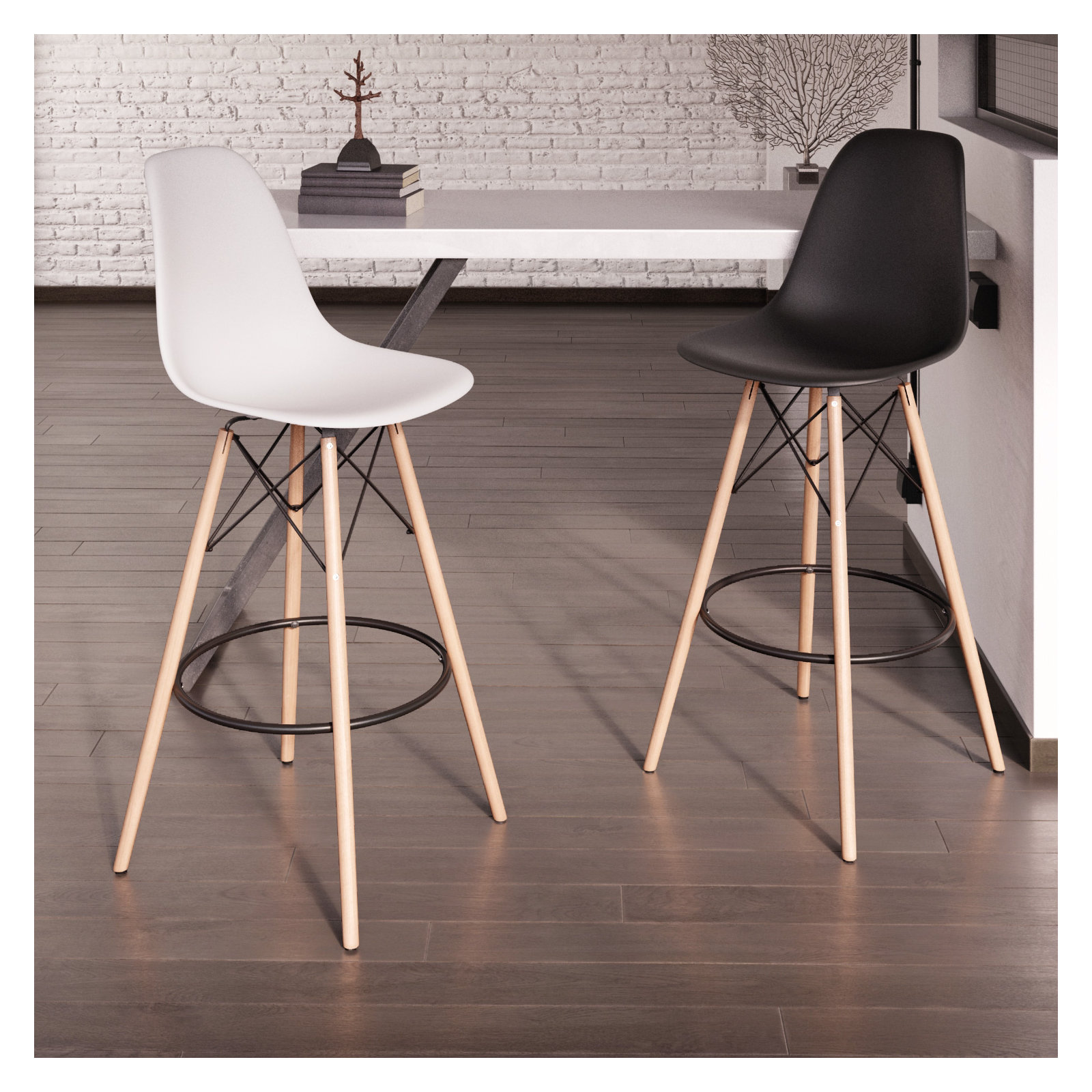 Jordan Bar & Counter Stool, White/Natural, Counter Stool (26" Seat Height)