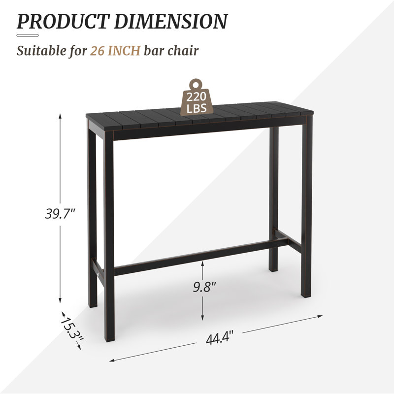 Table de bar, Noir, L 15,3 po x L 44,4 po x H 39,7 po