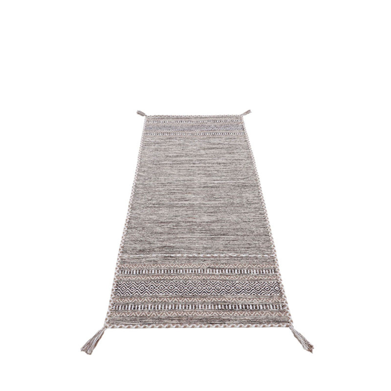 Azizi Striped Hand Woven Cotton Beige Rug, Runner 80 x 500cm
