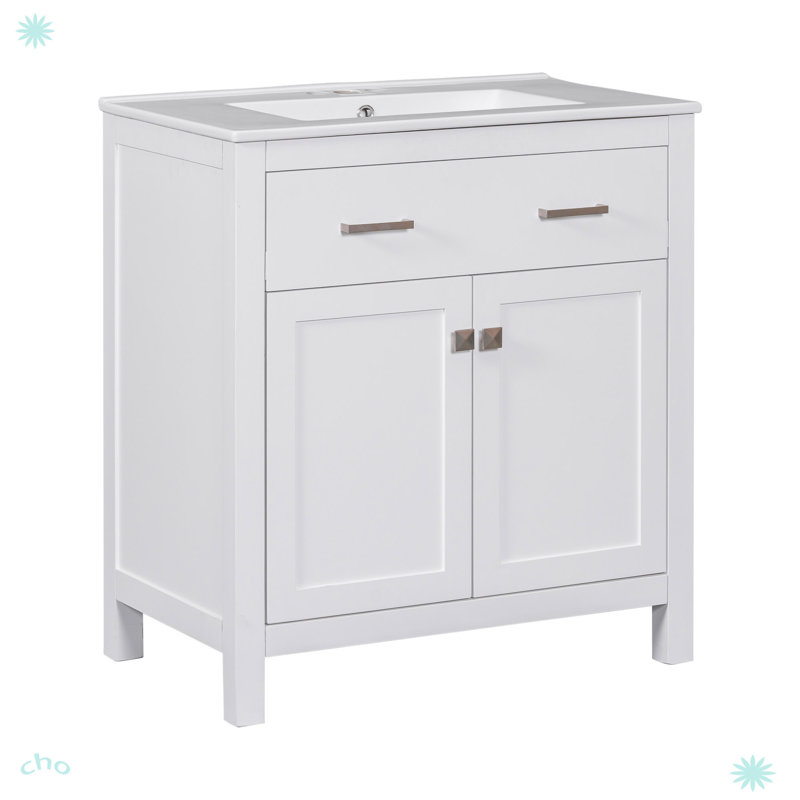 30''Bathroom Vanity With Ceramic Sink, White