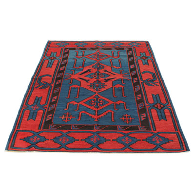 4x7 Navy and Burgundy Turkish Tribal Rug