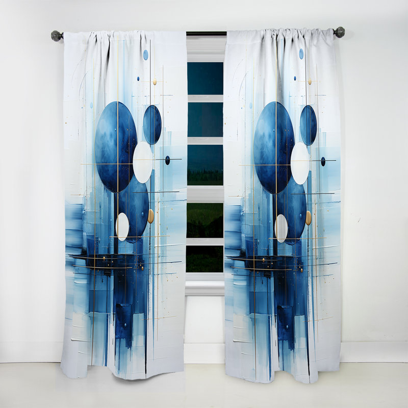 Leonora Blue And White Nautical Shapes I - Nautical Curtain - Velvet Room Darkening - 1 panel, 52" W x 120" L